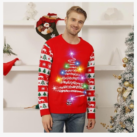 Ugly Christmas sweater, lights up, works size large - Picture 1 of 11